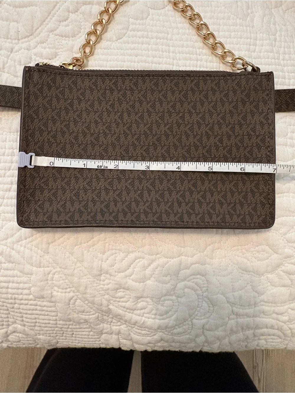Michael Kors Dark Brown Logo Belt Bag with Gold Chain